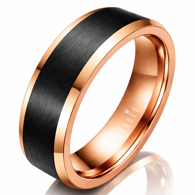 Wolfraam heren ring Rosegoud Zwart 8mm-21mm