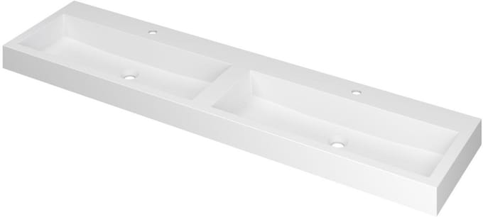 INK Momento Wastafel Polystone Dubbel met 2 Kraangaten - 1800x450x90 mm - Mat Wit