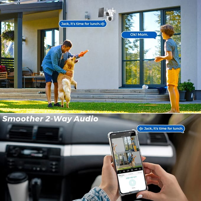 4MP Draadloze Zonnecamera Dubbele lens WiFi PTZ Camera Buiten Ingebouwde Batterij Videobewakingscamera Lange Standby-tijd iCsee 2MP Camera