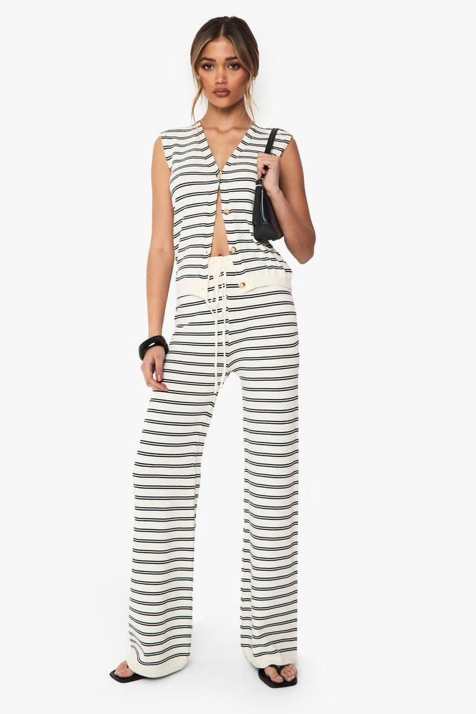 boohoo Dames Gebreide Superzachte Gestreepte Gilet | Mono | Maat: Small