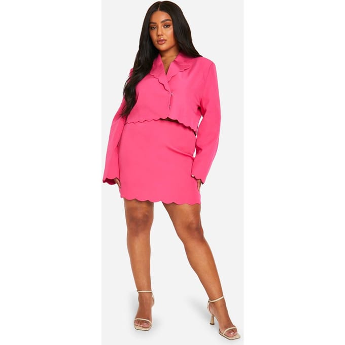 boohoo Dames Plus Scallop Minirok | Felroze | Maat: 48