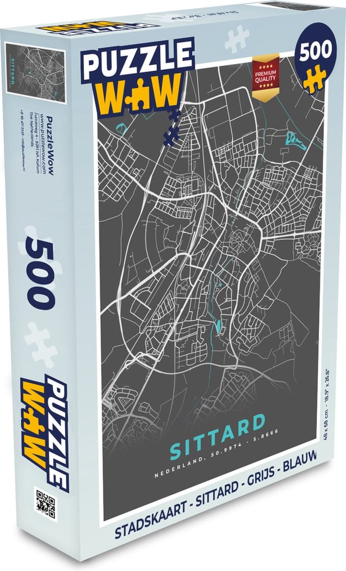 Puzzel Stadskaart - Sittard - Grijs - Blauw - Legpuzzel - Puzzel 500 stukjes - Plattegrond