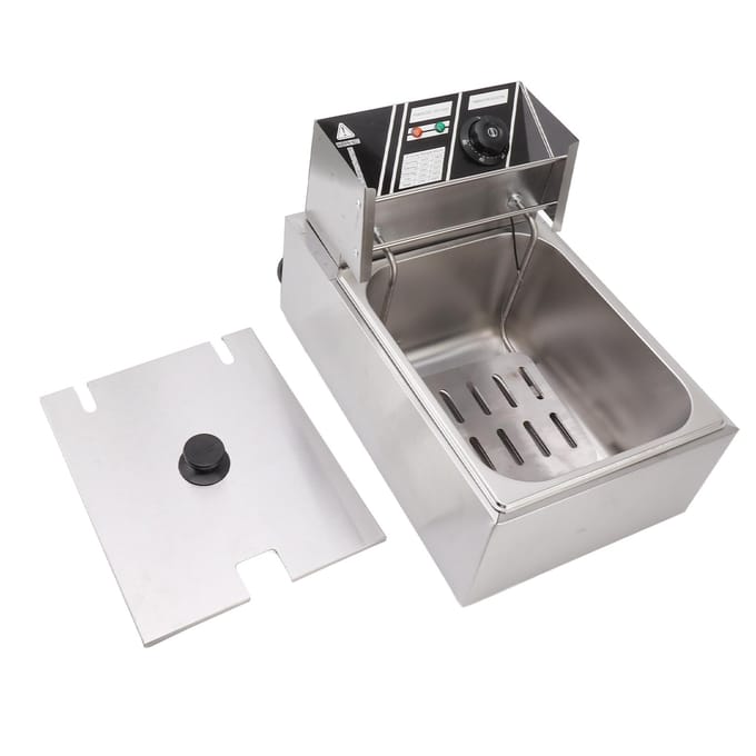 Friteuse électrique à immersion électrique 6 L en acier inoxydable, monocylindre et tamis unique argenté