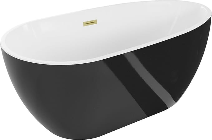 Mexen Eos vrijstaande badkuip 150 x 75 , wit/zwart, overloop goud geborsteld - 52471507575-55