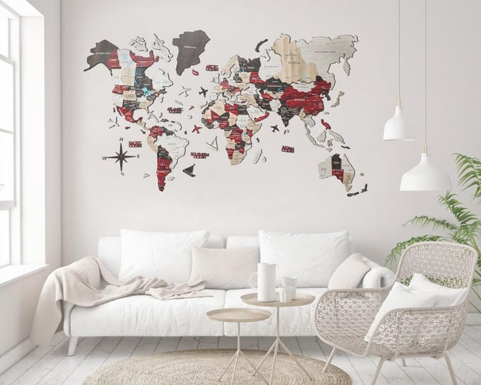 Houten Wereldkaart 3D - Urban - M (100 x 60 cm)