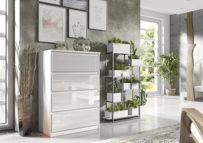 Pro-meubels - Ladekast Ribera - Hooglans wit - 4 Lades - 70cm - Opbergkast - Commode