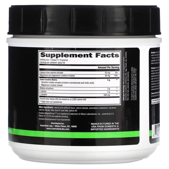 Controlled Labs, Green Magnitude, Creatine Matrix Volumizer, Zure Groene Appel Smaak, 11.8 oz (336 gr)