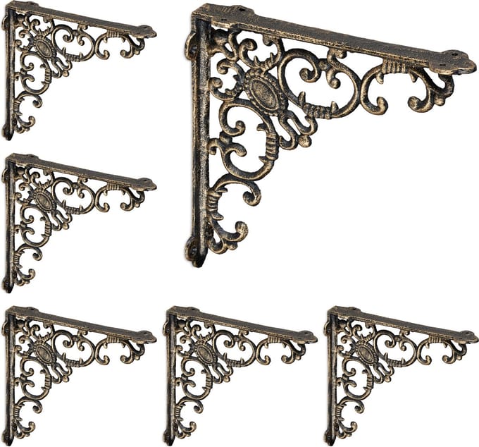 6x plankdrager - plankendragers antiek - schapdragers - planksteunen - brons