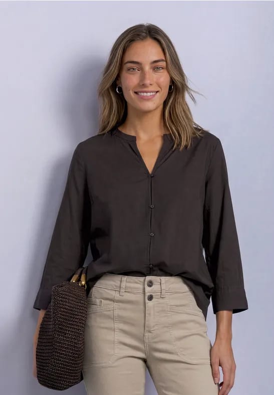 Blouse met 3/4-mouwen en split in de hals