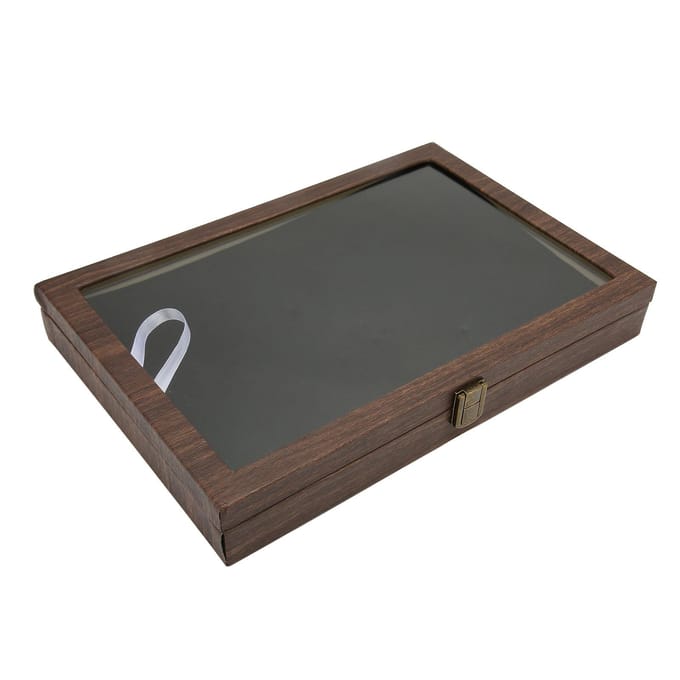 Spelden Vitrine Groot Zwart PU Leer Stofdicht Glas Veelgebruikte Munten Vitrine voor Sieraden brown