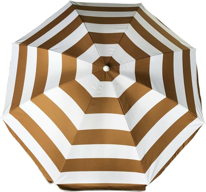Parasol - goud/wit - gestreept - D126 cm - UV-bescherming - incl. draagtas
