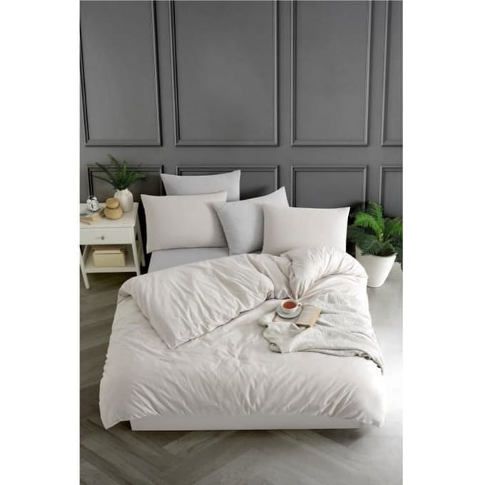 Beddengoedset - 1 dekbedovertrek 220 x 240 cm + 2 kussenslopen 60 x 60 cm - 70% katoen, 30% polyester - Beige