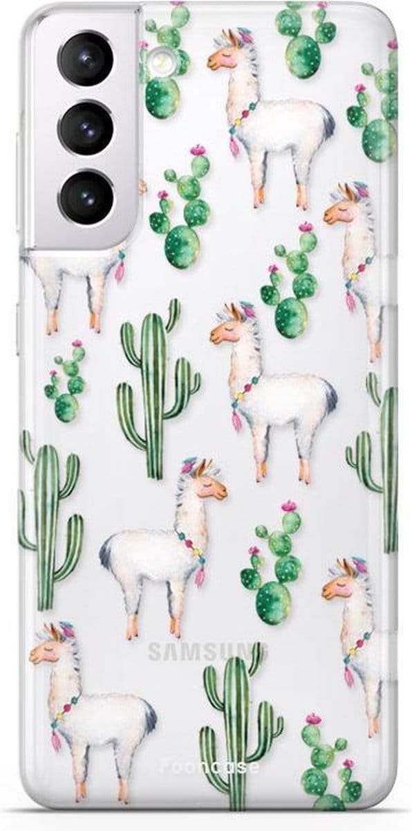 Fooncase Hoesje Geschikt voor Samsung Galaxy S21 - Shockproof Case - Back Cover / Soft Case - Alpaca / Lama