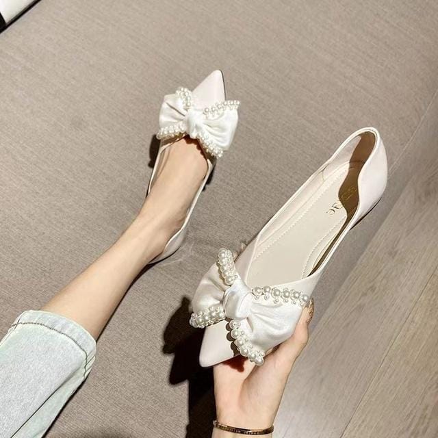 Platte Schoenen Koreaanse Versie Casual Zomer Strik Enkelschoenen Puntige Neus Platte Avondschoenen Laag Uitgesneden Eenvoudige Damesschoenen 37 beige