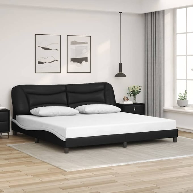 vidaXL - Bedframe - zonder - matras - "Hvar" - kunstleer - zwart - en - wit - 200x200 - cm