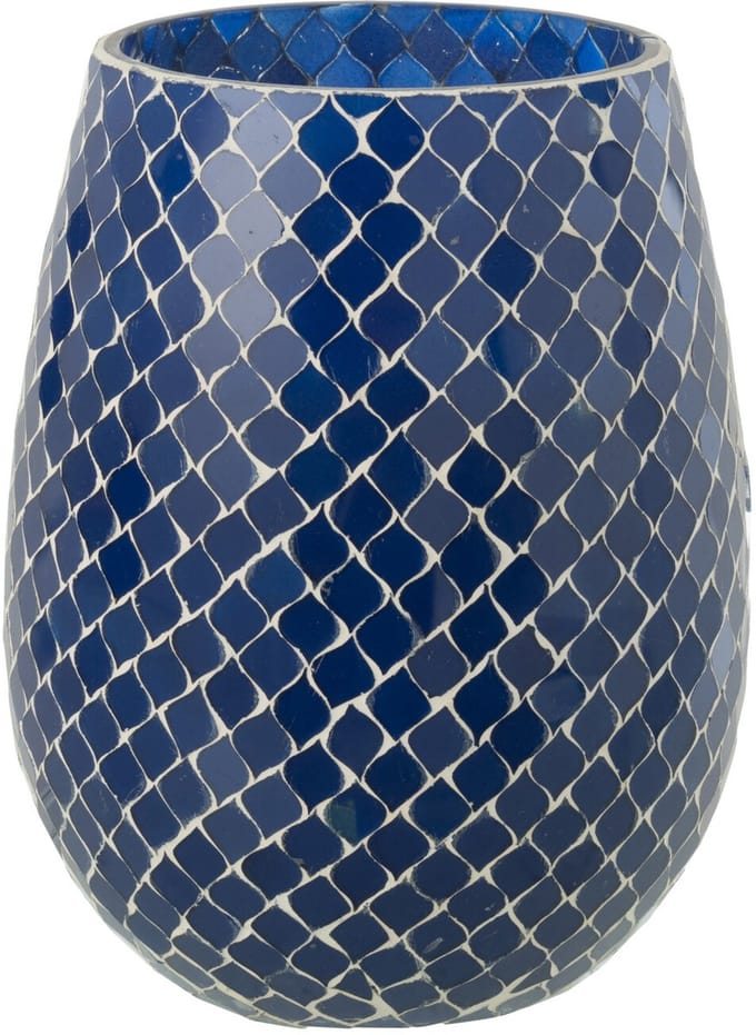 J-Line geurkaars Mia Mozaiek - Juniper Love - glas - blauw - medium - 120U