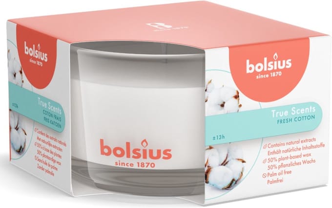 Bolsius Geurkaars in glas True Scents Fresh Cotton
