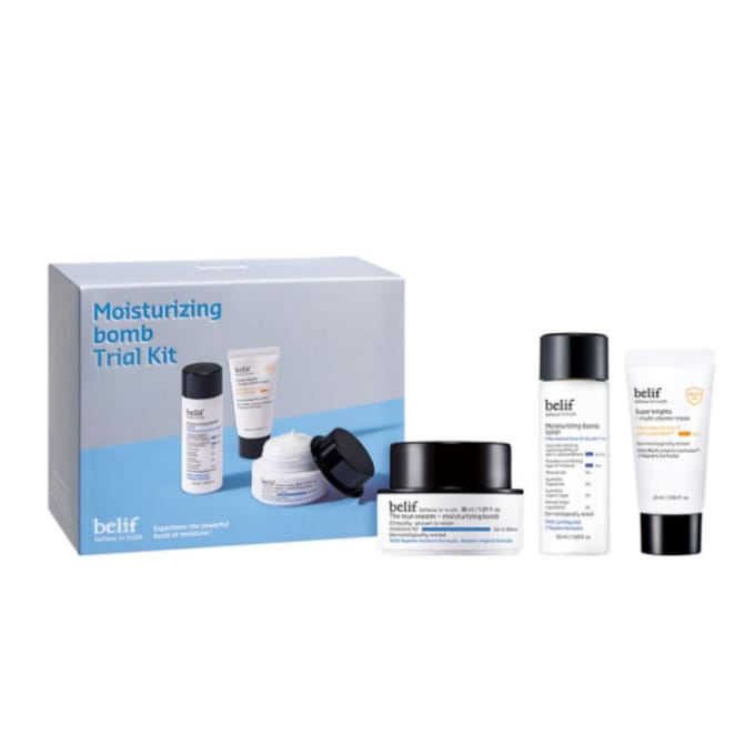 belif The True Cream Moisturizing Bomb Coffret Découverte - Moisturizing Bomb 30ml + Super Knights Masque Multi-Vitamines 25ml + Moisturizing Bomb Toner 50ml gray