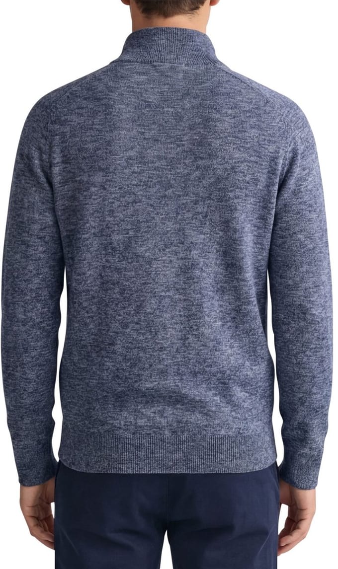 Gant trui half zip blauw gemeleerd katoen normale fit