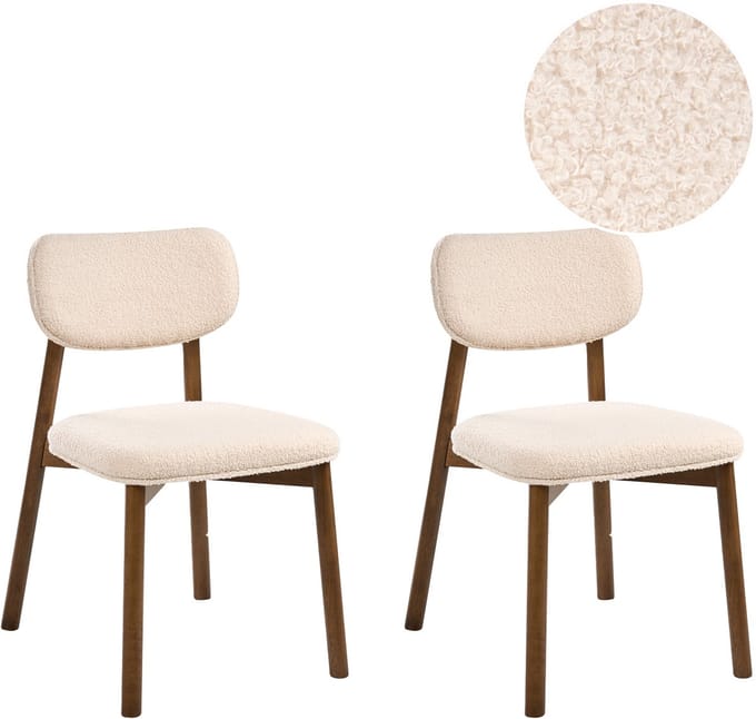 MILLS - Eetkamerstoel set van 2 - Bruin/Lichtbeige - Rubberhout