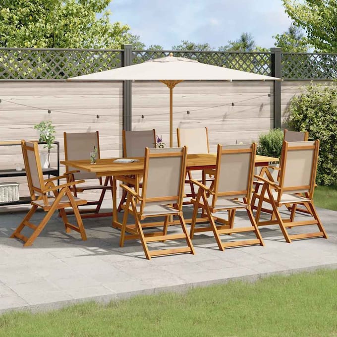 vidaXL - 9-delige - Tuinset - massief - acaciahout - en - textileen