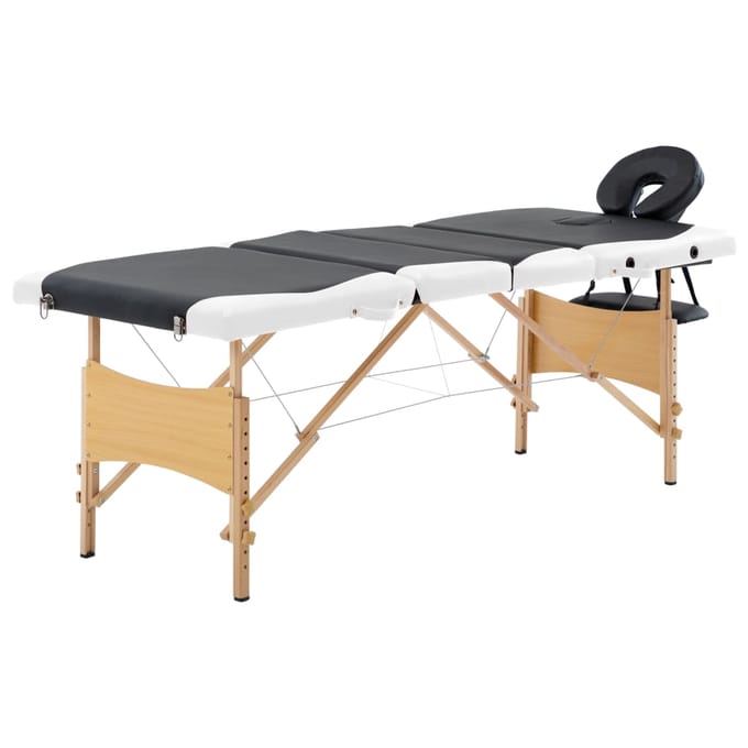 vidaXL - Massagetafel - inklapbaar - 4 - zones - hout - zwart - en - wit