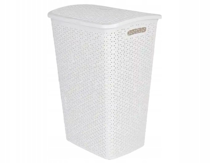 Merkloos Witte rotan wasmand met deksel - 70L