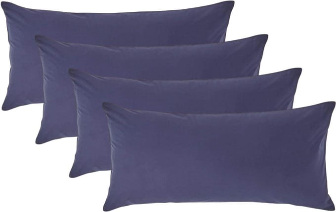 Homescapes Kussensloop 40x80 cm Set van 4 – Marineblauw – 100% Egyptisch Perkal Katoen – 200 TC