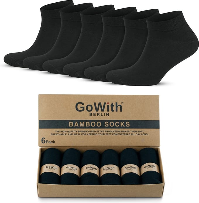 Bamboe Sneaker Sokken Giftbox GoWith-6 paar-Zwart-Maat 43-46