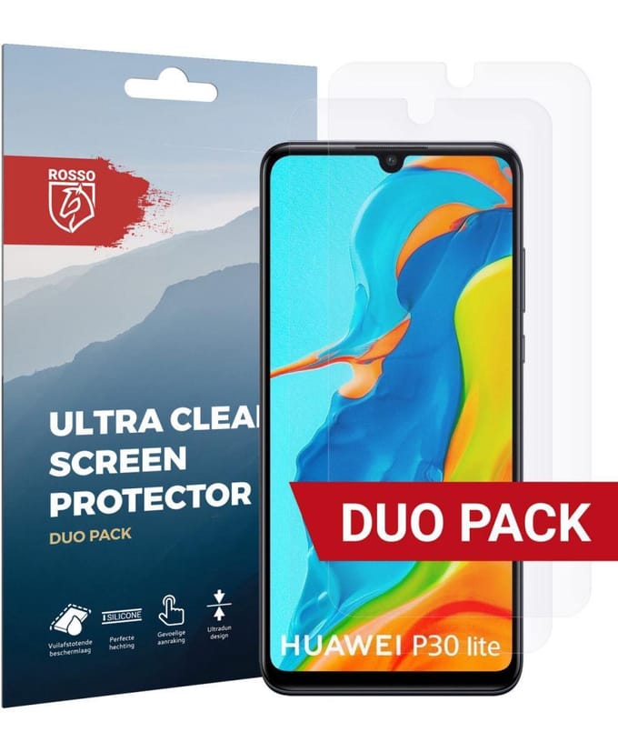 Rosso Screen Protector Ultra Clear Duo Pack Geschikt voor Huawei P30 Lite | TPU Folie | Case Friendly | 2 Stuks