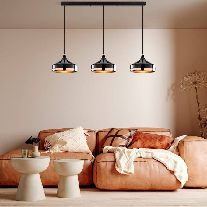 Opviq Hanglamp Yildo, lengte 146 cm, zwart/koper, 3-lamps