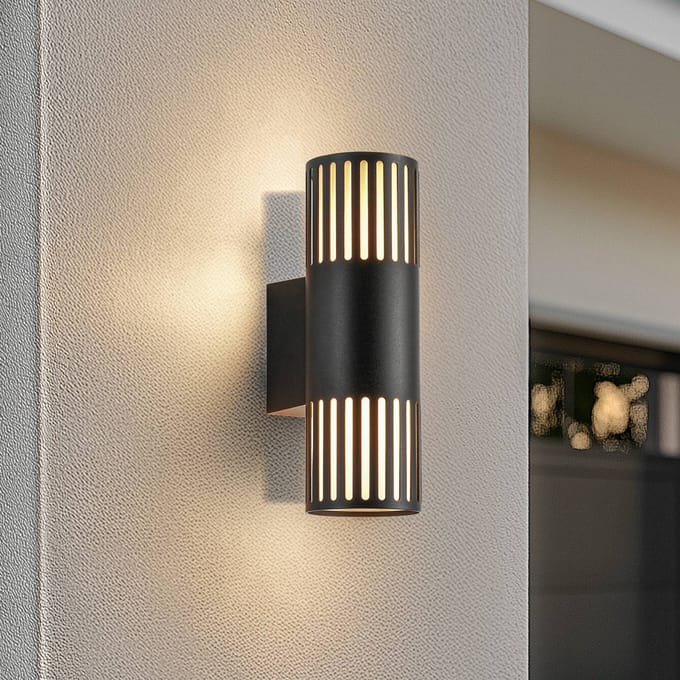 Lindby - Wandlamp buiten - 2lichts - Aluminium, polycarbonaat - H: 32.5 cm - E27 - zwart, opaal