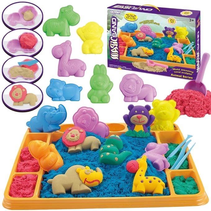 Woopie Kinetic Sand 1,2 kg XL dierentuintafel met mallenset