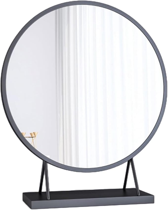 Make-upspiegel met Stand - Tafelspiegel Decoratie - Schoonheidsroutine Optimaliseren - Stabiele Brede Basis - 30 cm - Zwart