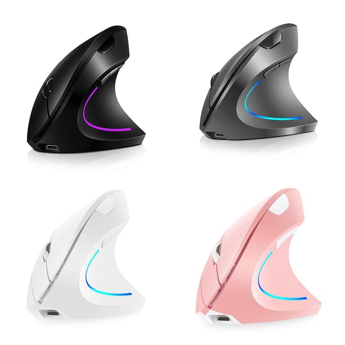 Souris verticale sans fil 2.4G, rechargeable, ergonomique, verticale, 3 niveaux DPI réglables, RVB gris