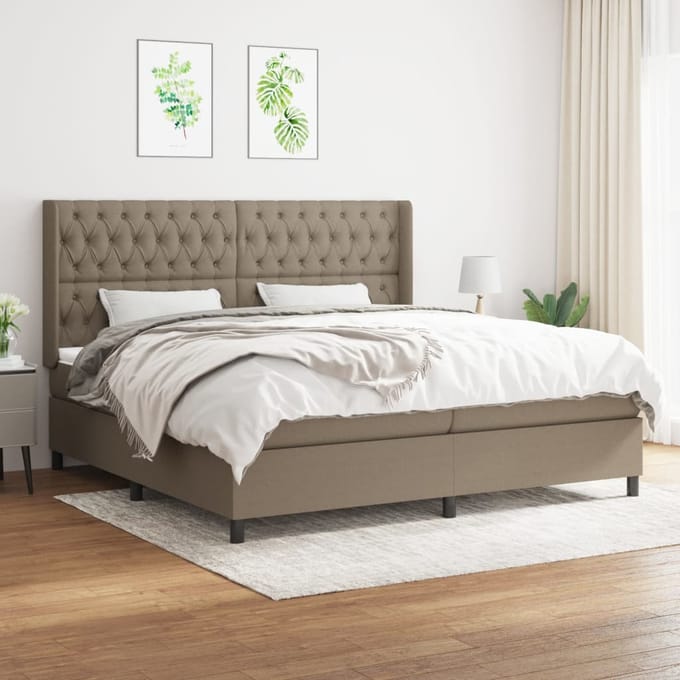 vidaXL - Boxspring - met - matras - stof - taupe - 200x200 - cm