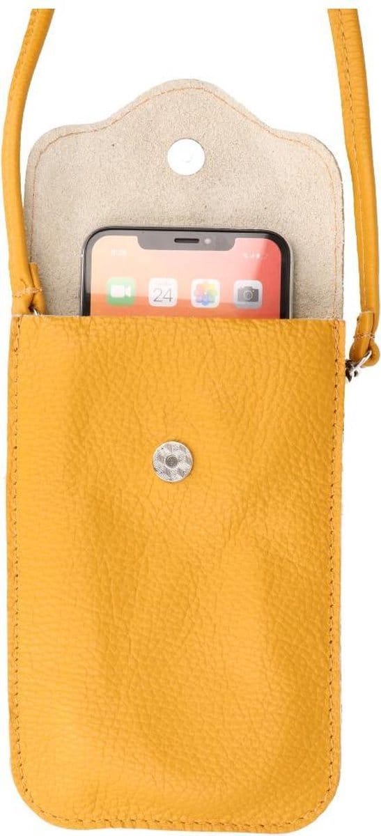 Bestcases Echt Lederen Schoudertasje voor Smartphone - Universeel -  Geel