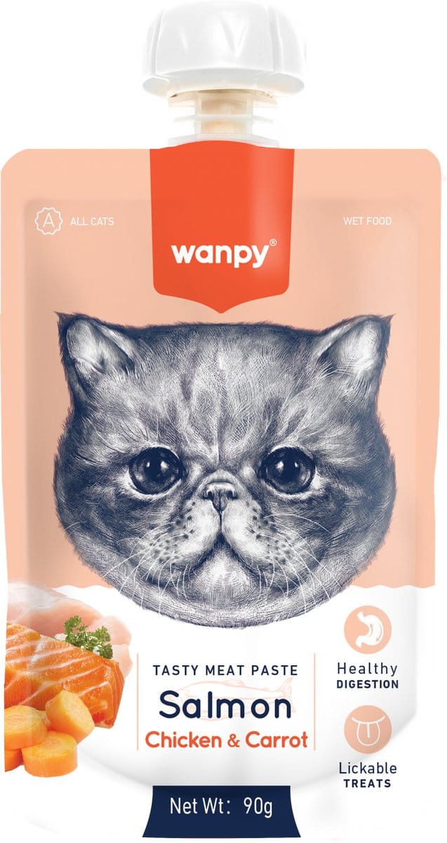 Wanpy Tasty Meat Paste Kat Zalm Kip & Wortel - Kattensnack