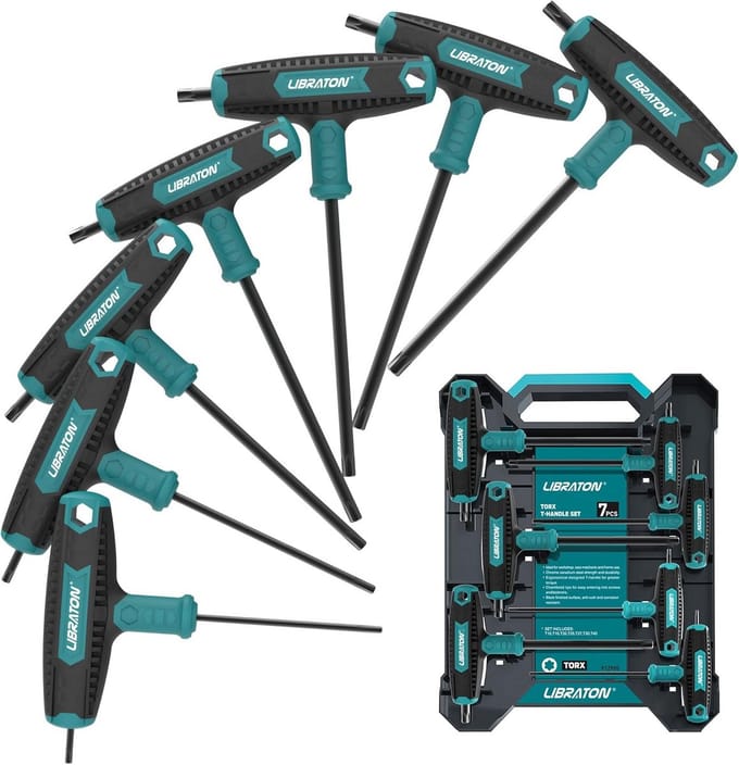 Torx sleutelset met T-greep en opbergkoffer - 7 delig
