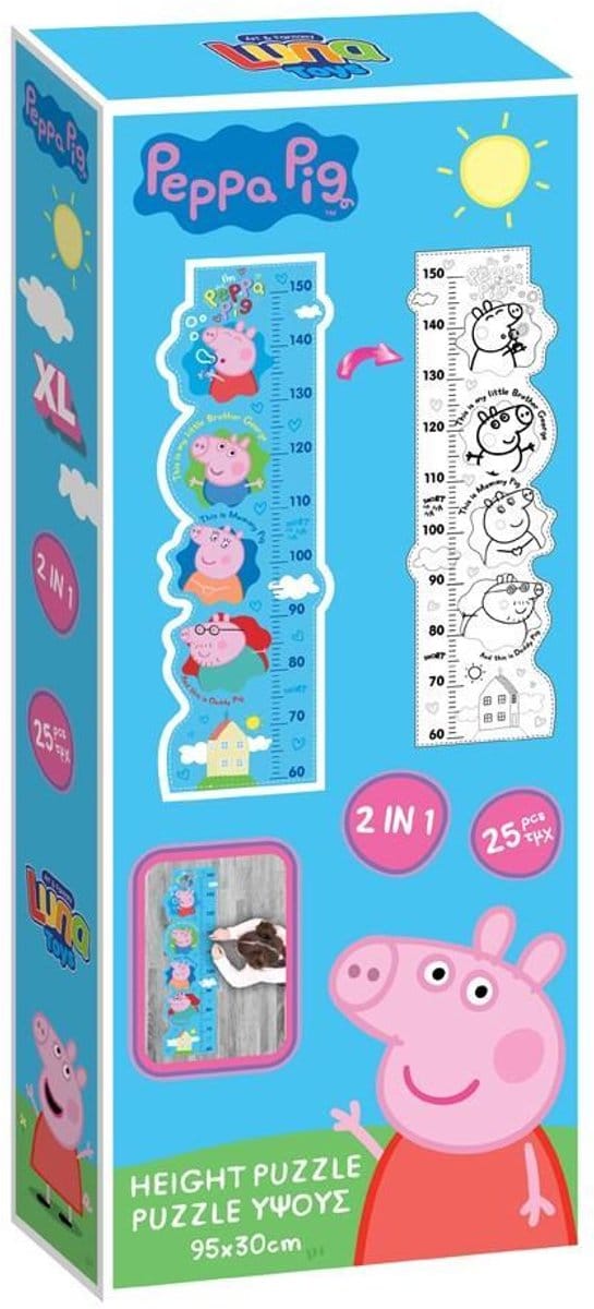 Peppa Pig XL Kleur Puzzel – 25 Stukjes – 95×30 cm – Lengtemeter & Kleurpuzzel – Vanaf 4 Jaar