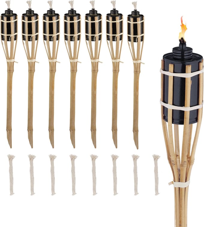 tuinfakkels - set van 8 - 50 cm - bamboe - met reservelont