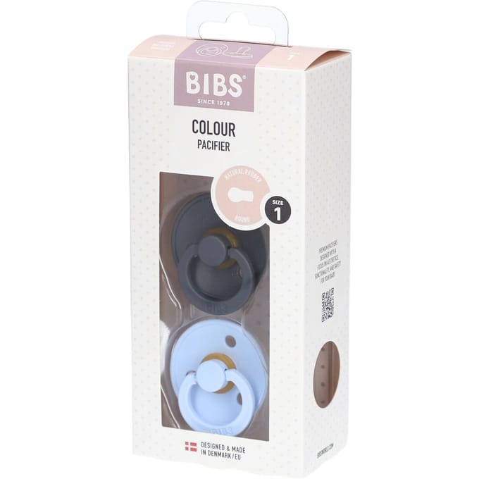 BiBS - Colour Pacifier - Stage 1 Fopspeen - 0+ maanden - 2 stuks - Iron / Baby Blue
