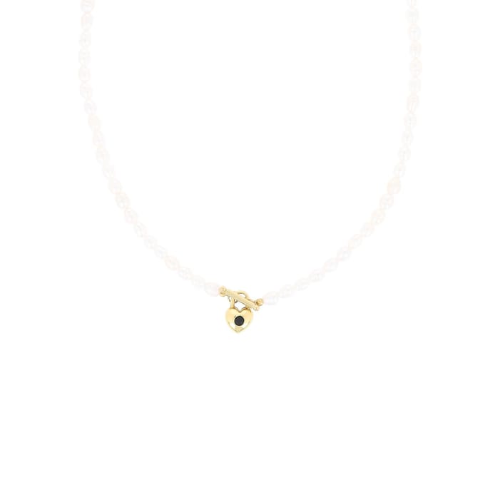 Pearl necklace with gold coloured heart shape closure
