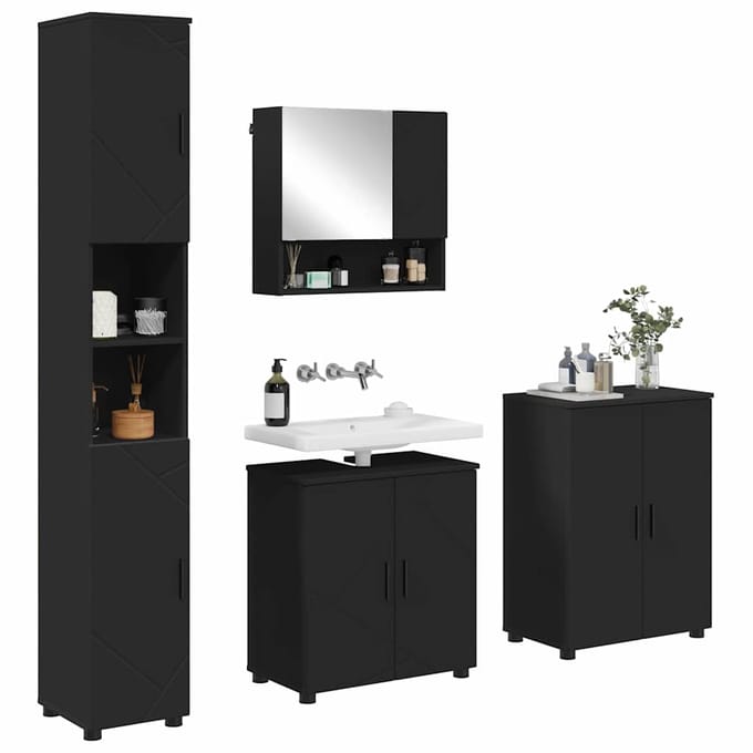 vidaXL - Badkamermeubel - Set - 4 - st - Zwart - 61 - x - 35 - x - 64 - cm