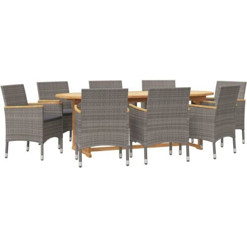 vidaXL - 9-delige - Tuinset - met - kussens - grijs