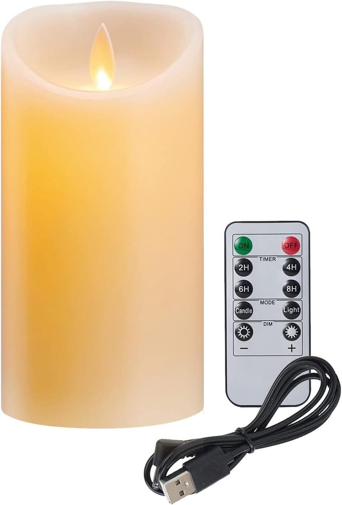 Oplaadbare LED Kaars - Wit - 7,5 x 12,5 cm - Realistische Vlam met Afstandsbediening en Timer - Voor Binnengebruik