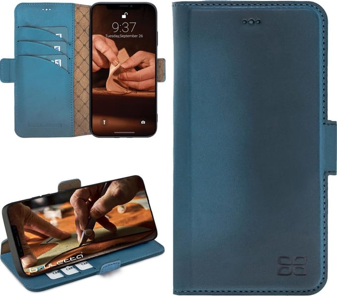 Bouletta geschikt voor iPhone 12 Pro Max lederen BookCase hoesje - Midnight Blue