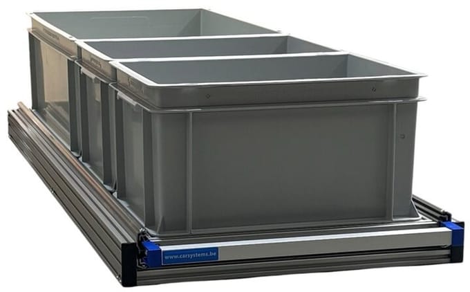 Schuifframe eenhandsbediening 120x40 cm in aluminium met 3 bakken