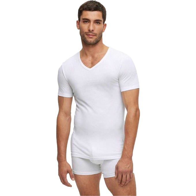 Boss Heren Logo Slim T-Shirt (Set van 2) (Wit)