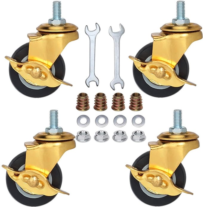 Set van 4 Zwenkwielen met Schroefdraad en Rem - 5cm Diameter Polyurethaan